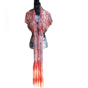 Marciano Coral and Sequin Embellished Top/Shrug And Matching Long Scarf